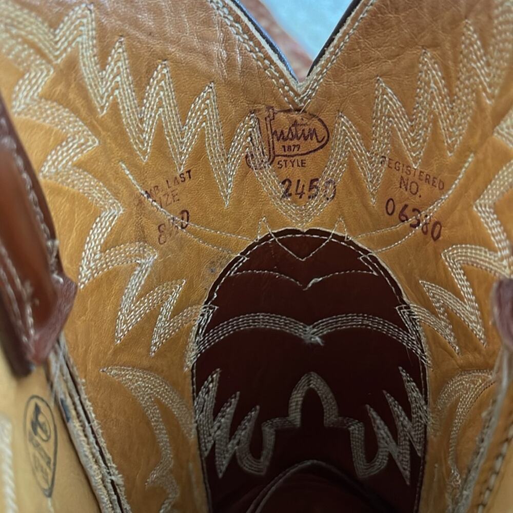 Men's Justin Brown Two-Tone Leather Western Boots 2450 Size 8.5 - Picture 7 of 7
